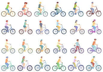 Kids cycling icons set cartoon vector. Kid bike. Active sport