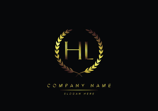 Alphabet letters HL monogram logo, gold color, luxury style
