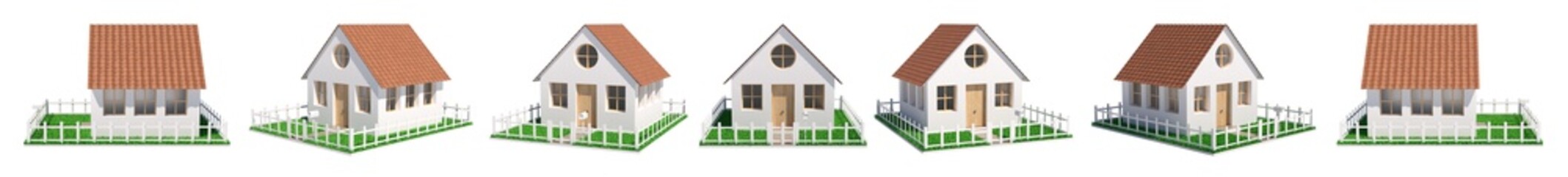 3D illustration of an adorable house from various perspectives. 