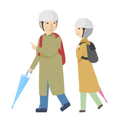 災害に備えて避難を始める高齢夫婦
