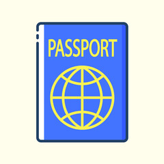 Passport colored icon. Concept of travel, summer vacation and rest. Vector stylish outline flat illustrations on yellow background.