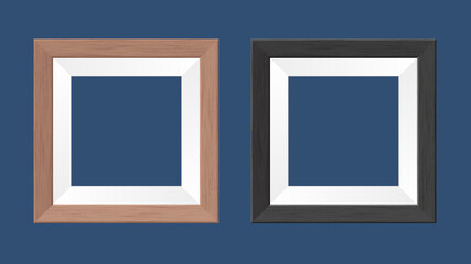 Template. A couple of square wooden frames for photos and paintings. Isolated monochromatic background. Vector illustration.