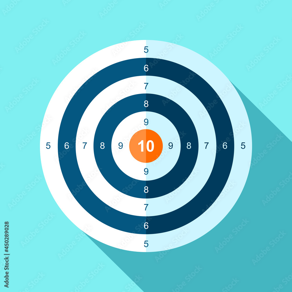 Poster target icon in flat style on color background. center aim. vector design element for you business pr