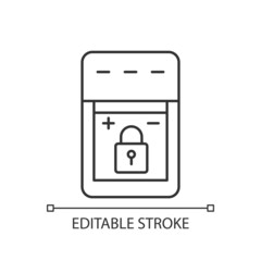 Non-replaceable battery linear manual label icon. Non-removable unit. Thin line customizable illustration. Contour symbol. Vector isolated outline drawing for product use instructions. Editable stroke