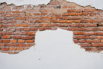 Wall the style vintage white background of old cement brick texture has orange red many horizontal...