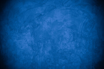 Old wall pattern texture cement blue dark abstract  blue color design are light with black gradient background.