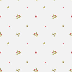 Minimalistic airy pattern with lingonberry berries and flowers. Forest autumn theme