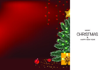 Christmas background, banner, frame, header, background, new year  greeting card design wit abstract Christmas tree. Vector Illustration