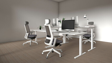 Fototapeta na wymiar 3d rendering ergonomic chair and table set. Home office and meeting room.