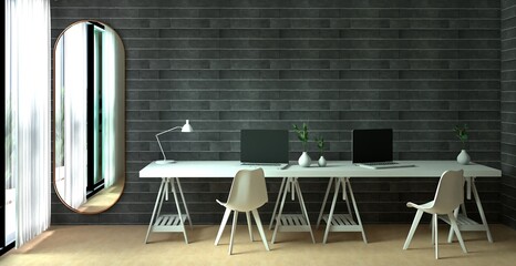 3d rendering ergonomic chair and table set. Home office and meeting room.