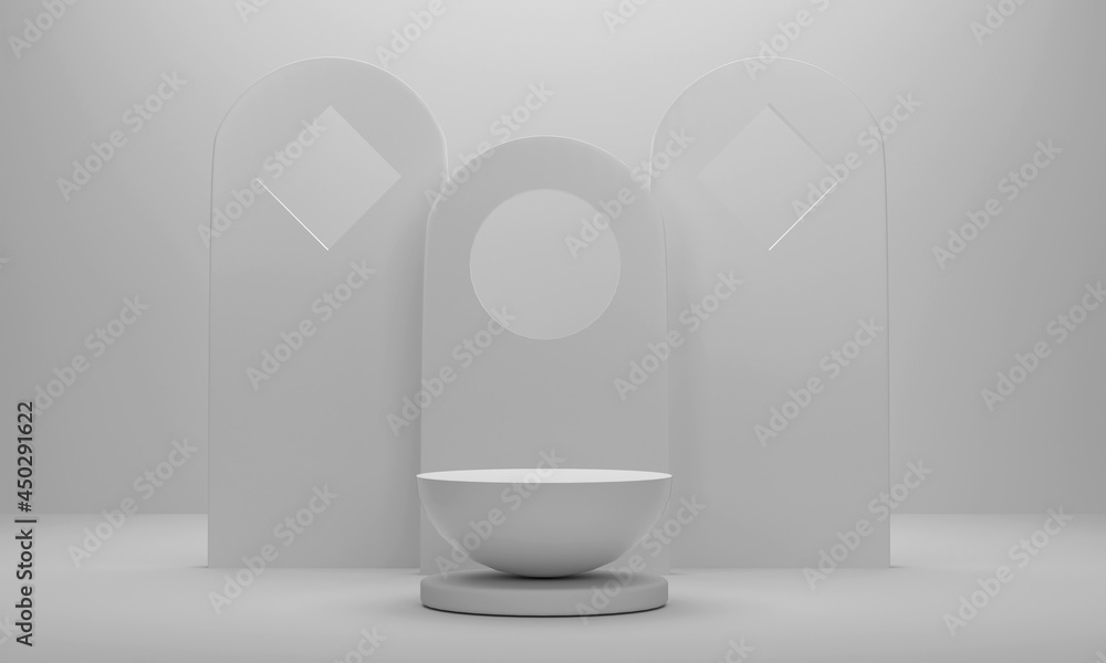 Aufkleber white semicircular podium for displaying business products. with a backdrop instead of a white studi