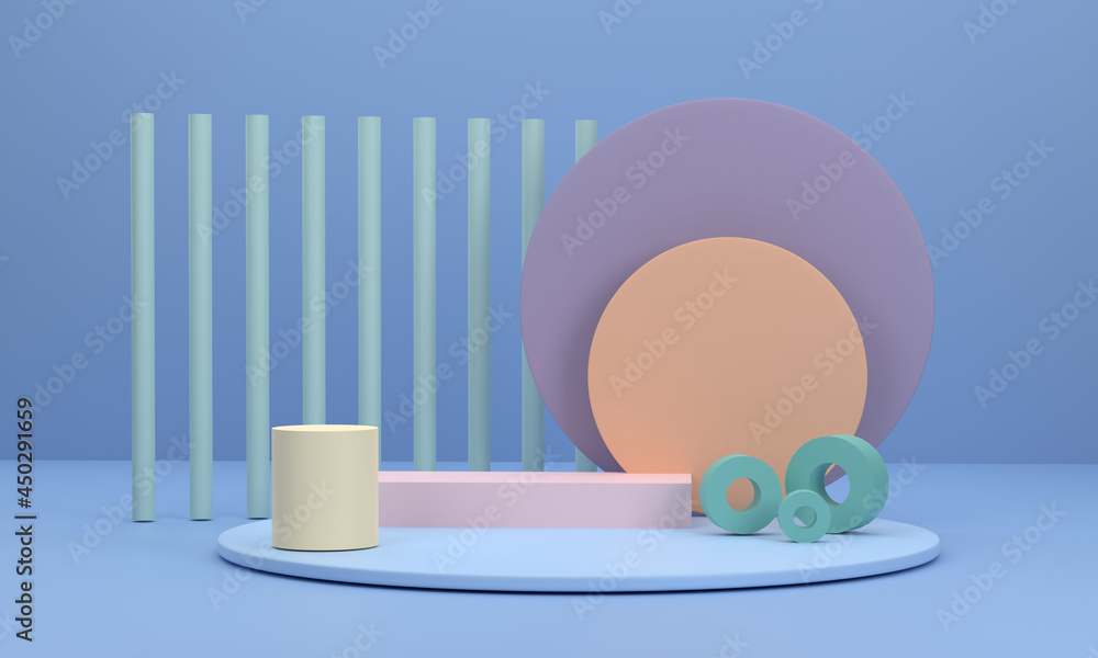Poster circle podium scene with a circular pedestal as a background and round pillars at the scene for disp