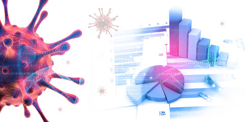 Economic growth chart with coronavirus. 3d illustration..