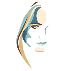Girl's portrait. Beautiful Woman. Young beautiful female face drawing minimalist fashion design with geometric figures, vector illustration