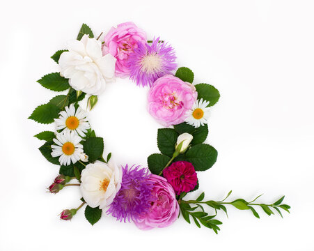 Letter Q, concept alphabet design. Floral summer font. Seasonal decorative beautiful type mades of different multi-colored blooming flowers and grass. Natural summertime print