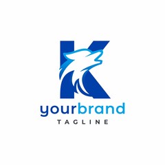 Letter K Wolf Logo Design Vector , Initial Gaming Logo
