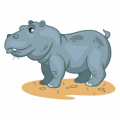 Animal character funny hippo in cartoon style.