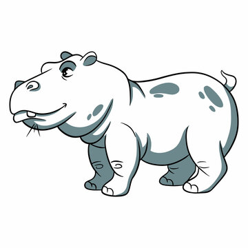 Animal character funny hippo in line style.