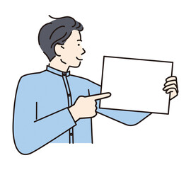 シンプル　イラスト　フリップボードを指差すビジネスマン