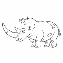 Animal character funny rhinoceros in line style. Children's illustration.