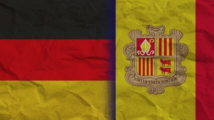 Andorra and Germany Flags Together, Crumpled Paper Effect Background 3D Illustration