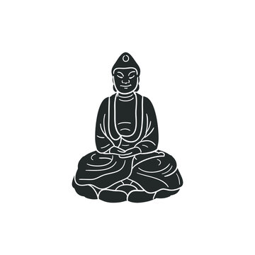 Buddha Icon Silhouette Illustration. Meditation God Vector Graphic Pictogram Symbol Clip Art. Doodle Sketch Black Sign.