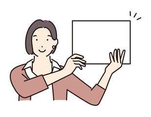 シンプル　イラスト　ボードを持ってプレゼンをする女性