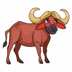 Animal character funny buffalo in cartoon style. Children's illustration.