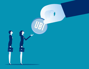 Putting money with universal basic income (UBI) sign