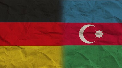 Azerbaijan and Germany Flags Together, Crumpled Paper Effect Background 3D Illustration