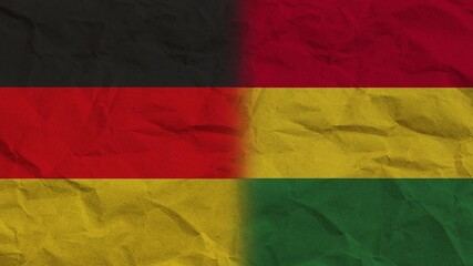 Bolivia and Germany Flags Together, Crumpled Paper Effect Background 3D Illustration