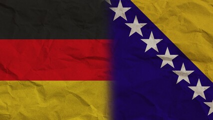 Bosnia and Herzegovina and Germany Flags Together, Crumpled Paper Effect Background 3D Illustration