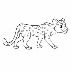 Animal character funny cheetah in line style. Children's illustration.