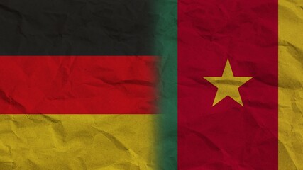 Cameroon and Germany Flags Together, Crumpled Paper Effect Background 3D Illustration