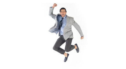 Portrait confident happy smilling handsome business man in suit on white background. Caucasian people.