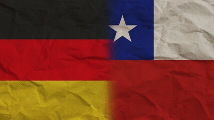 Chile and Germany Flags Together, Crumpled Paper Effect Background 3D Illustration