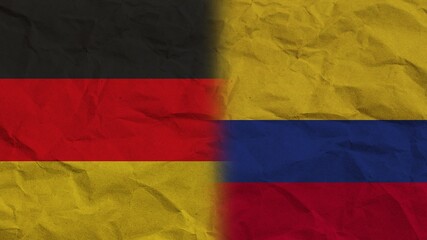 Colombia and Germany Flags Together, Crumpled Paper Effect Background 3D Illustration