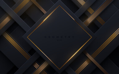 Obraz premium Abstract black background with golden glowing stripes.