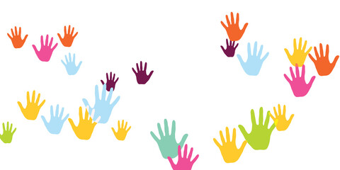 Fototapeta premium Funny kids handprints preschool education concept vector