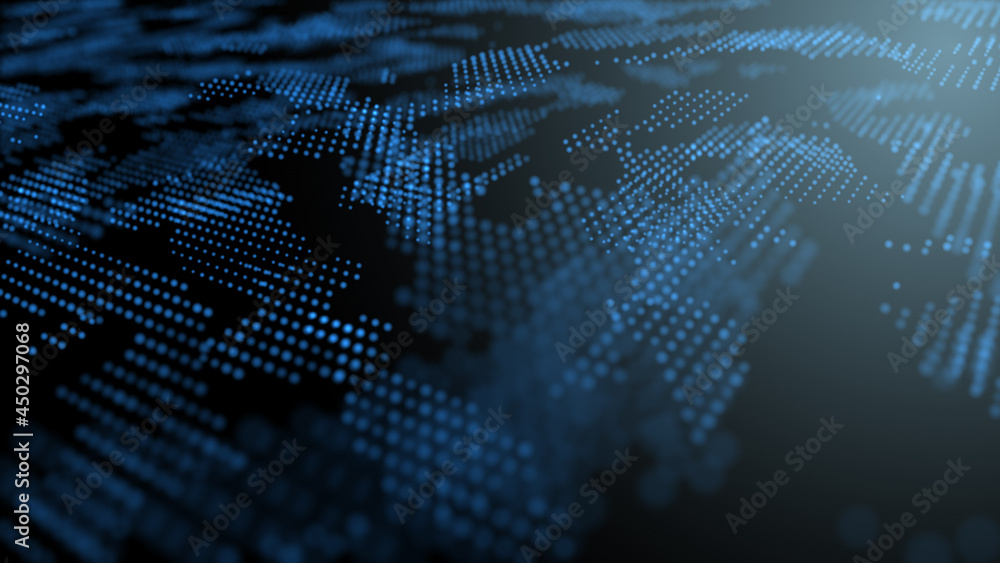 Wall mural blue futuristic stream data communication flying into digital technologic animation 3d rendering