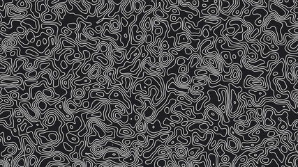 White outline topographic contour map abstract tech motion graphic design. Geometric background. Video animation Ultra HD 4K 3840x2160. Moving waves on black background.