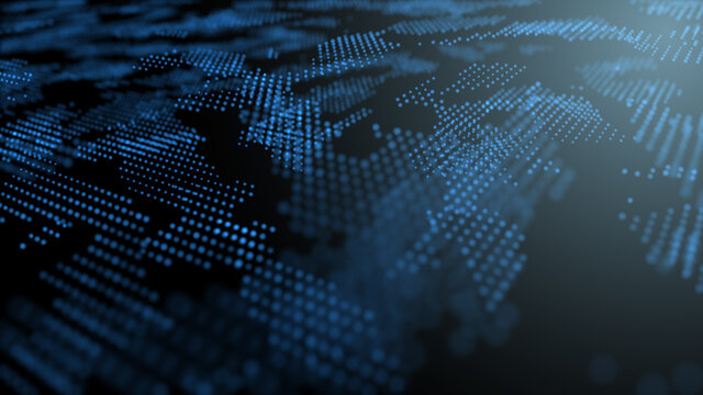 Blue futuristic stream Data Communication flying into digital technologic animation 3D rendering