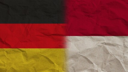 Indonesia and Germany Flags Together, Crumpled Paper Effect Background 3D Illustration