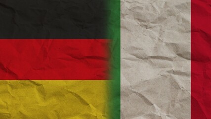 Italy and Germany Flags Together, Crumpled Paper Effect Background 3D Illustration