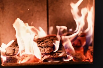 Fire in the fireplace in the vilage house