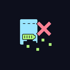 Dont shred powerbank RGB color manual label icon for dark theme. Isolated vector illustration on night mode background. Simple filled line drawing on black for product use instructions