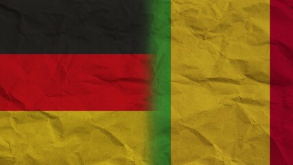 Mali and Germany Flags Together, Crumpled Paper Effect Background 3D Illustration