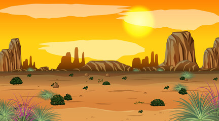Fototapeta na wymiar Blank landscape scene of desert at sunset time