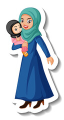 Muslim woman cartoon character sticker on white background