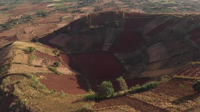Aerial view of Chu Dang Ya volcano, an extinct volcano in Gia Lai Province, one of the most beautiful destination in the Central Highlands of Vietnam.